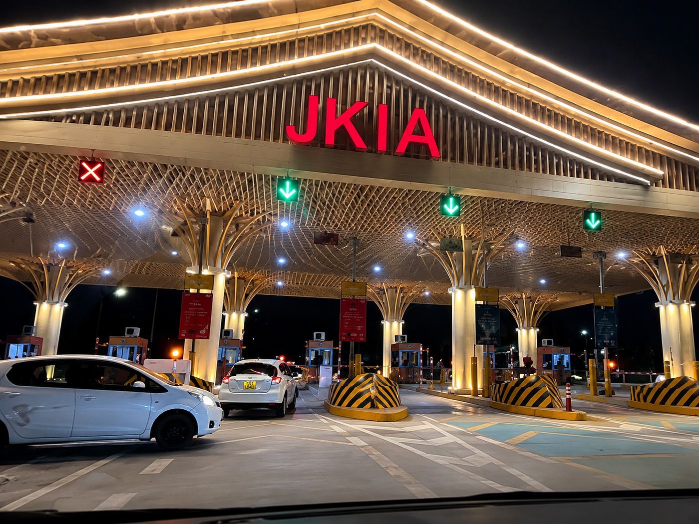 JKIA toll gate lit up at night